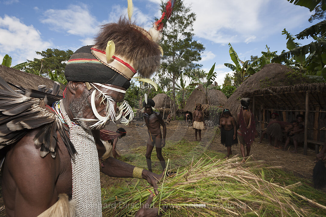 Dani Stamm bereitet Erdofen vor, Baliem Valley, West Papua, Indonesien