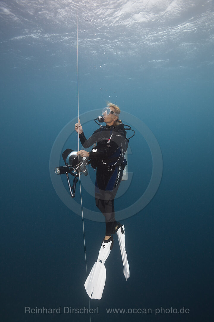 Scuba Diver doing Safety stop with Buoy