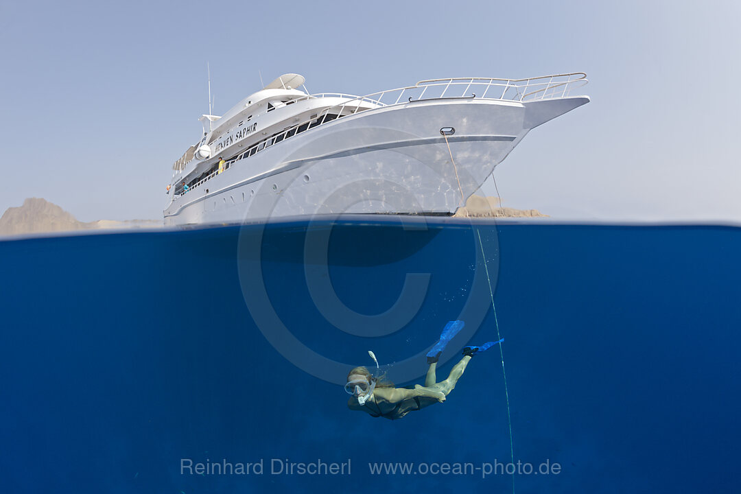 Snorkeler and Liveaboard, n/a, Zabargad, Red Sea, Egypt