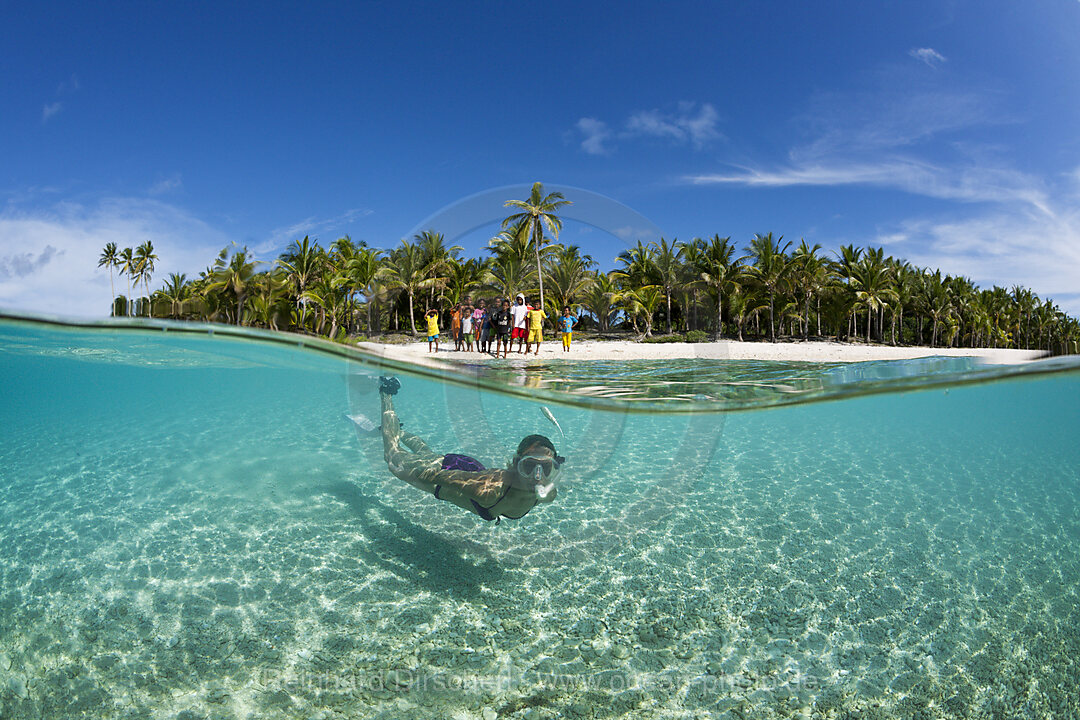 Snorkeling off palm-lined Island, n/a, Fadol, Kai Islands, Moluccas, Indonesia