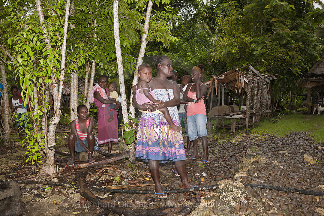 People of Telina Island welcome Visitors, Marovo Lagoon, Solomon Islands