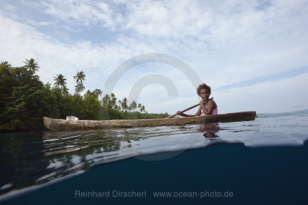 Local People in typical Dugout Canoe, Florida Islands, Solomon Islands