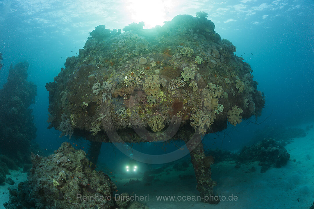 Taucher unter Jacques Cousteau Unterwasserstation Precontinent II, Shaab Rumi, Rotes Meer, Sudan