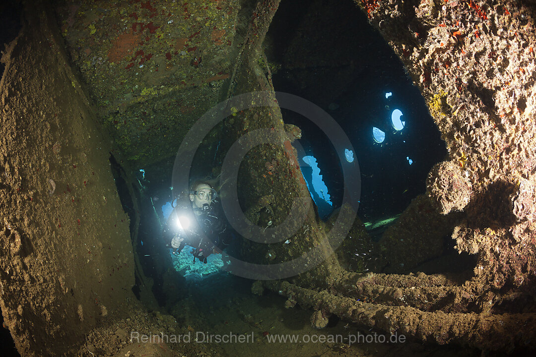 Scuba Diver at Umbria Wreck, Wingate Reef, Red Sea, Sudan
