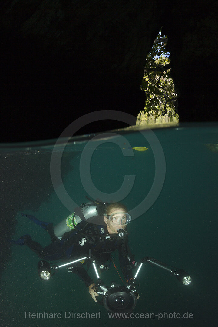 Scuba diver in Cave, Raja Ampat, West Papua, Indonesia