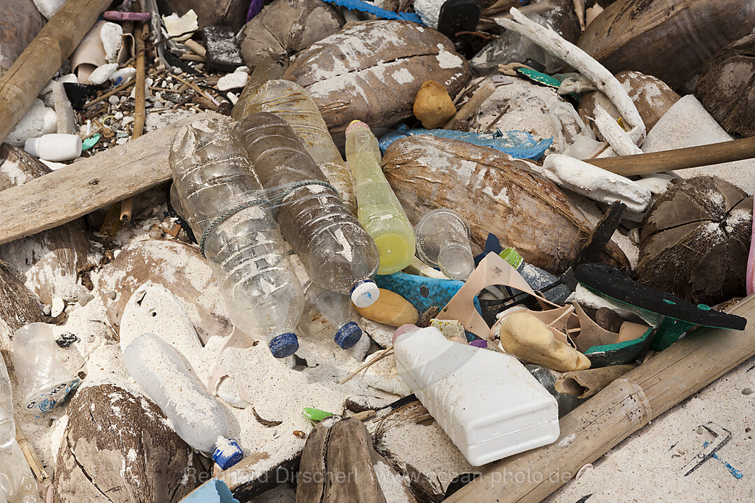 Plastic Waste washed up at shore, Christmas Island, Australia