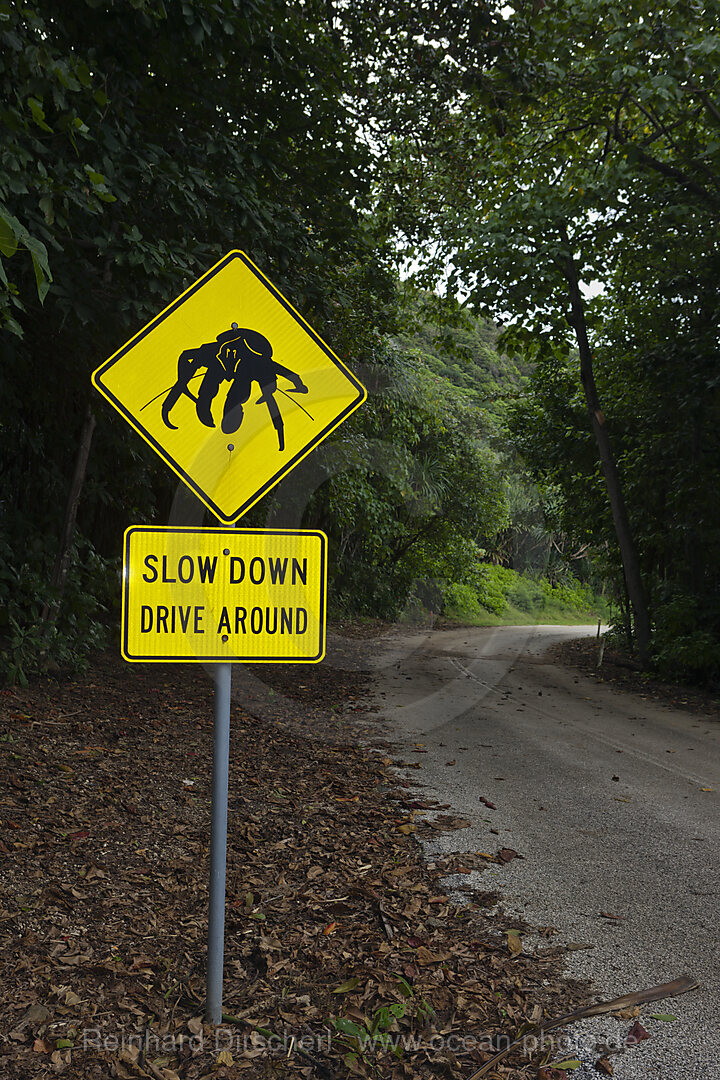 Verkehrsschild zum Krabbenschutz, Birgus latro, Weihnachstinsel, Australien