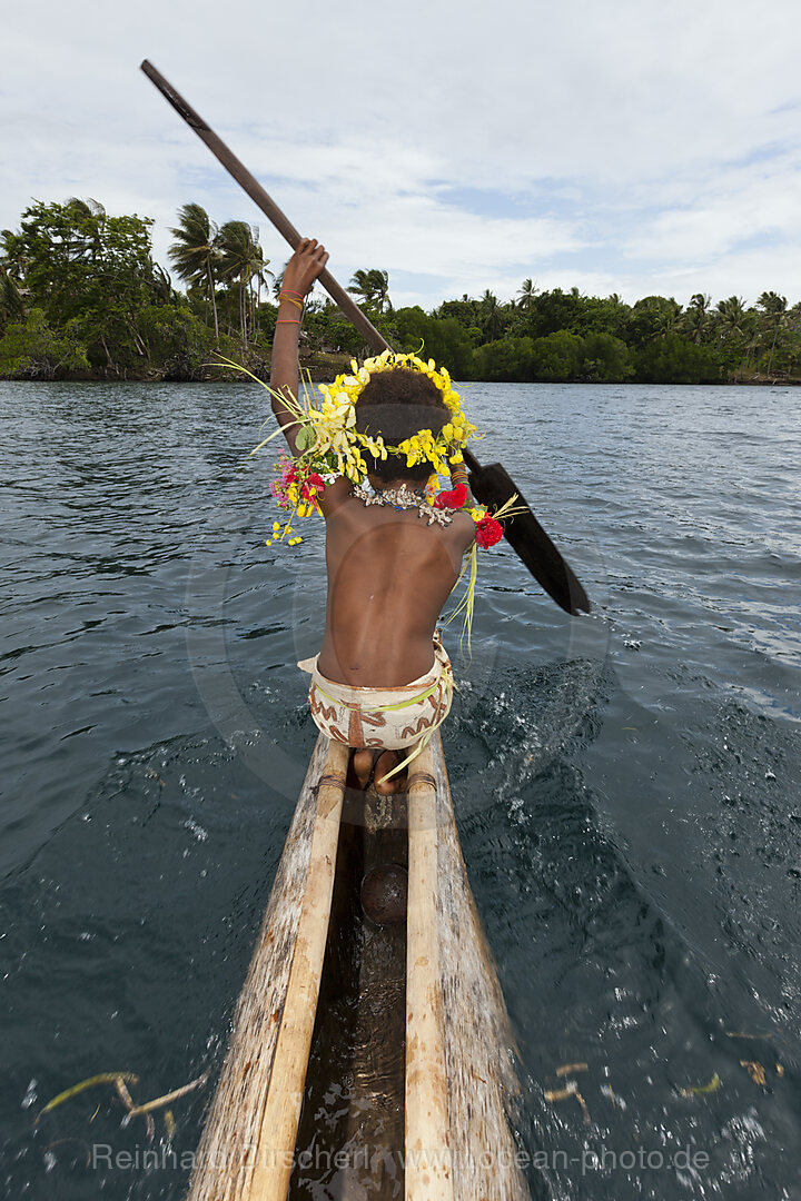 Kofure Girl in Outrigger Canoe, Tufi, Oro Province, Papua New Guinea