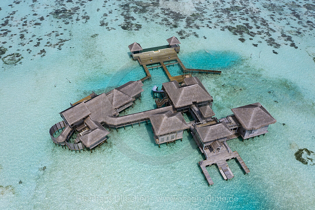 Luftaufnahme der Ferieninsel Lankanfushi, Nord Male Atoll, Indischer Ozean, Malediven