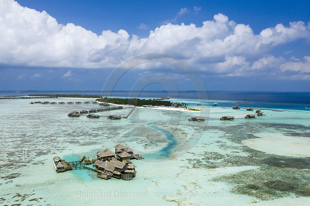 Luftaufnahme der Ferieninsel Lankanfushi, Nord Male Atoll, Indischer Ozean, Malediven