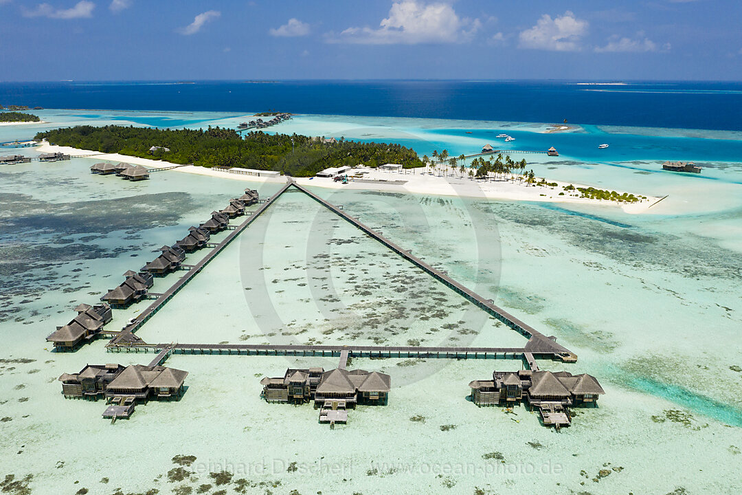 Luftaufnahme der Ferieninsel Lankanfushi, Nord Male Atoll, Indischer Ozean, Malediven