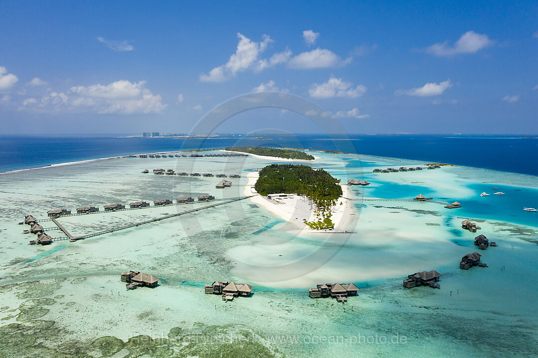 Luftaufnahme der Ferieninsel Lankanfushi, Nord Male Atoll, Indischer Ozean, Malediven