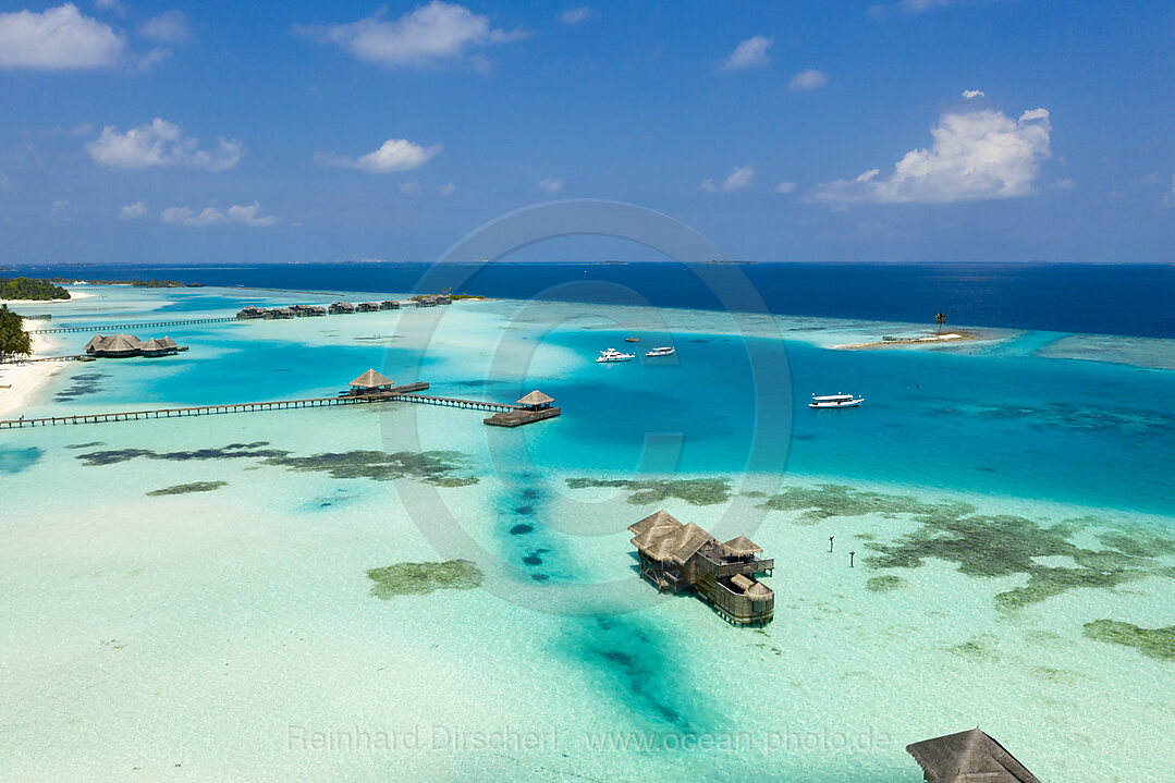 Luftaufnahme der Ferieninsel Lankanfushi, Nord Male Atoll, Indischer Ozean, Malediven