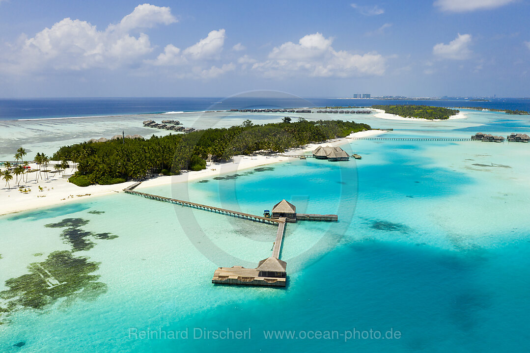 Luftaufnahme der Ferieninsel Lankanfushi, Nord Male Atoll, Indischer Ozean, Malediven