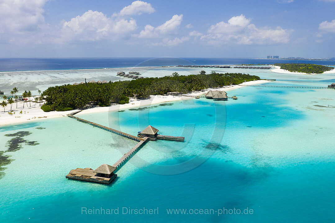 Luftaufnahme der Ferieninsel Lankanfushi, Nord Male Atoll, Indischer Ozean, Malediven