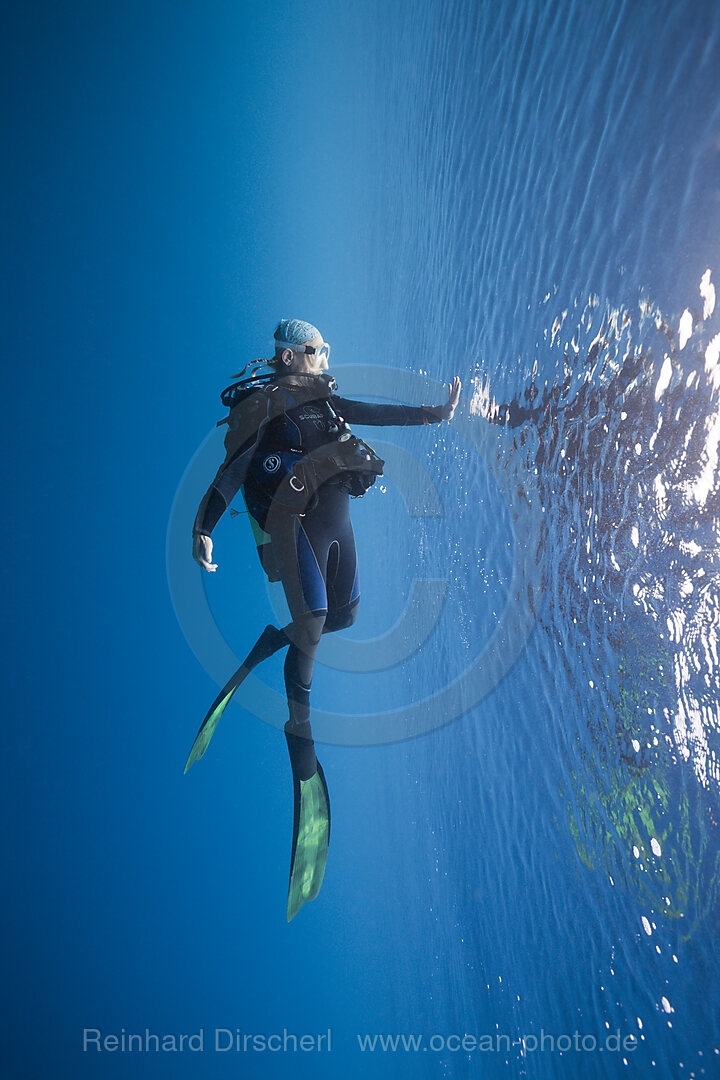 Scuba Diver at Water Surface, South Male Atoll, Indian Ocean, Maldives
