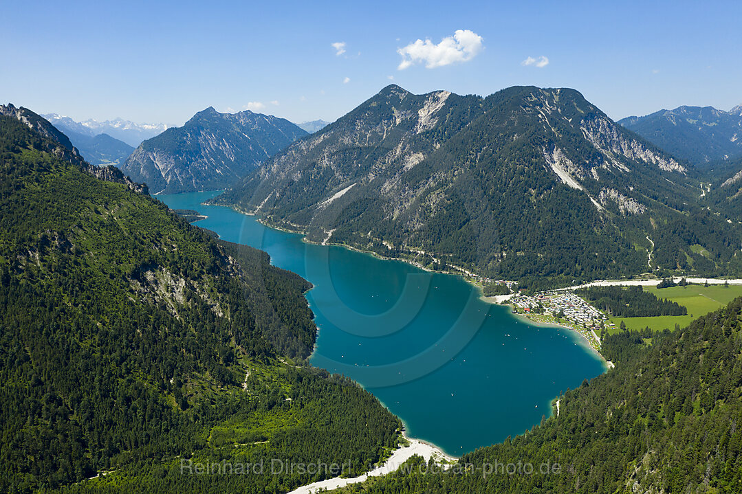 Plansee looking southwest to Soldatenkoepfle and Hochjoch in Background, Tyrol, Austria