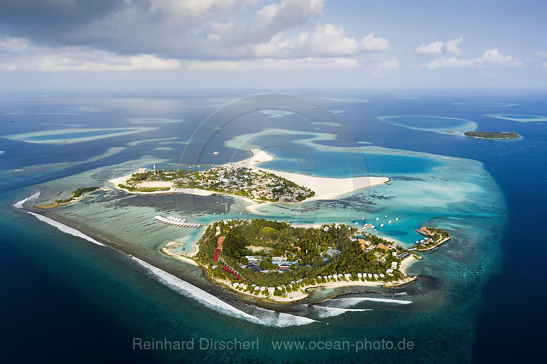 Vacation Island Kandooma and Inhabited Island Guraidhoo, South Male Atoll, Indian Ocean, Maldives