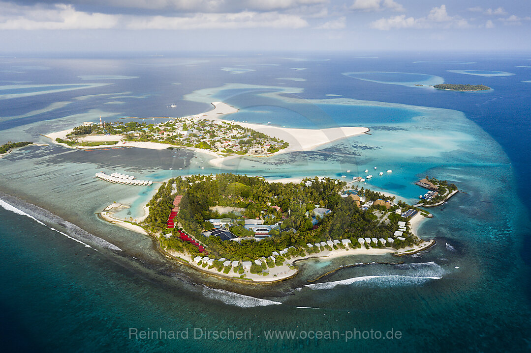 Vacation Island Kandooma and Inhabited Island Guraidhoo, South Male Atoll, Indian Ocean, Maldives