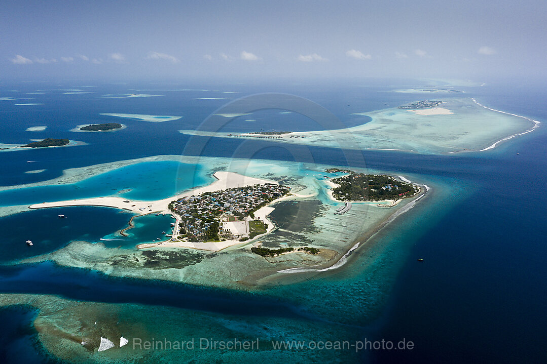 Ferieninsel Kandooma und Einheimischeninsel Guraidhoo, Sued Male Atoll, Indischer Ozean, Malediven