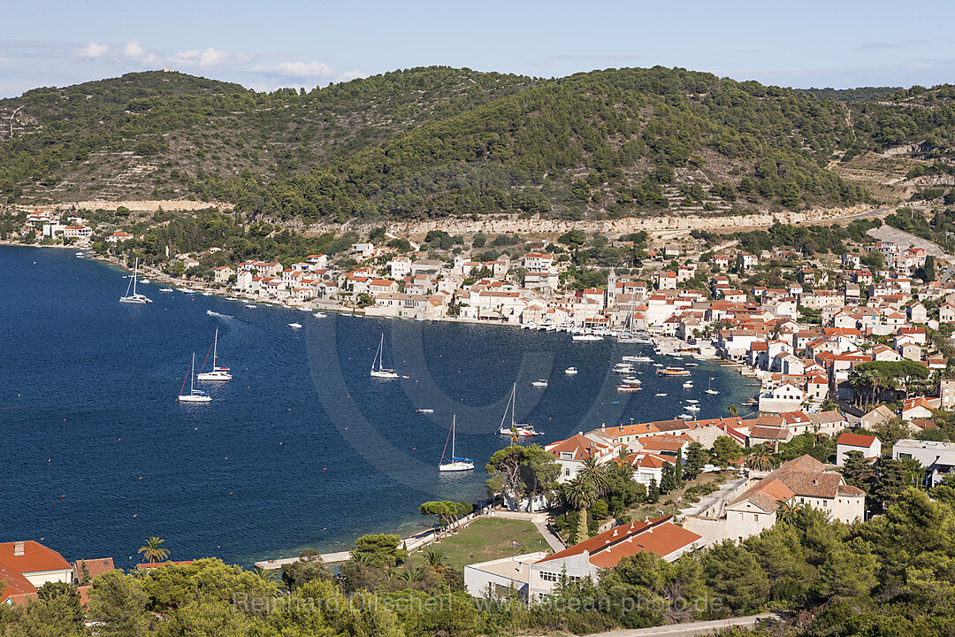 Town and bay of Vis, Vis Island, Mediterranean Sea, Croatia