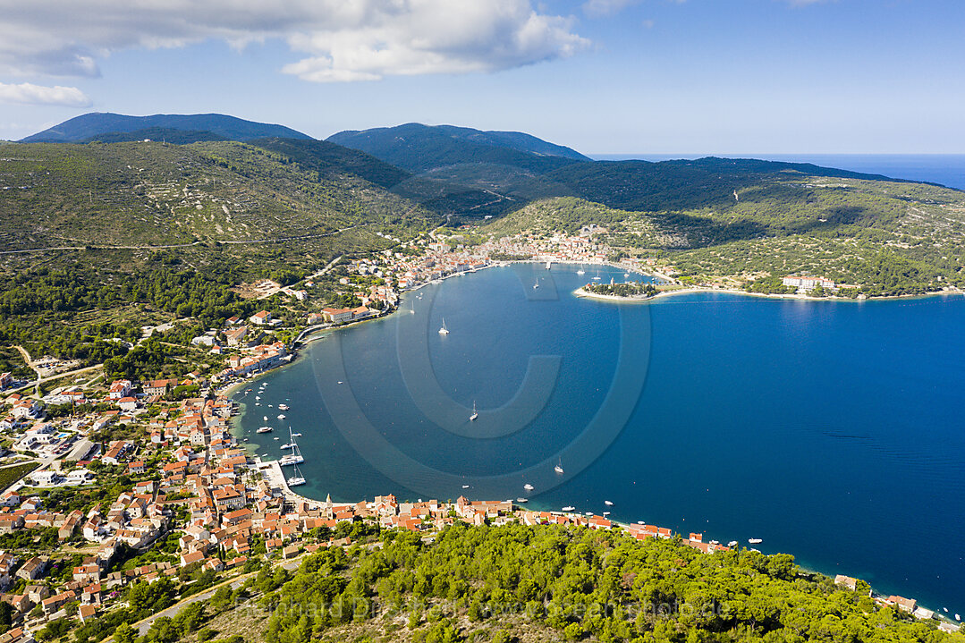 Town and bay of Vis, Vis Island, Mediterranean Sea, Croatia