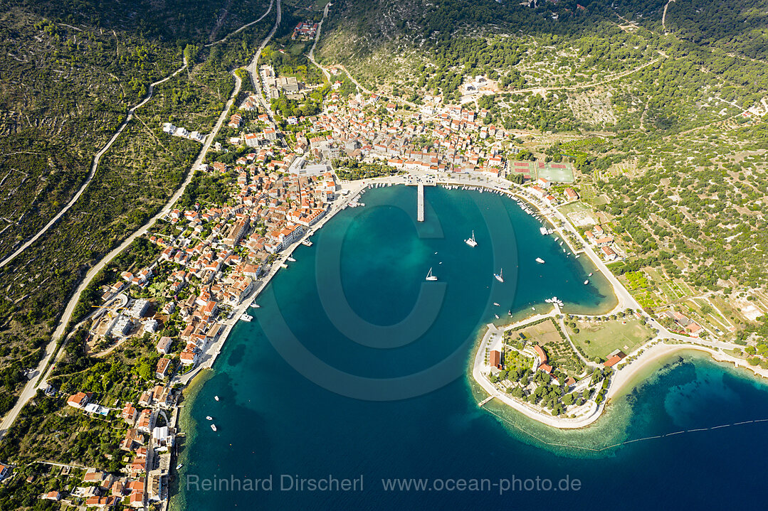 Town and bay of Vis, Vis Island, Mediterranean Sea, Croatia