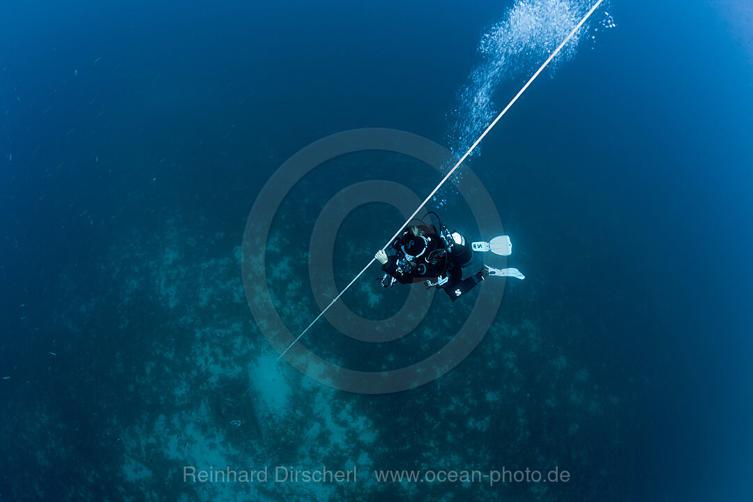 Scuba Diver doing safety stop, Vis Island, Mediterranean Sea, Croatia