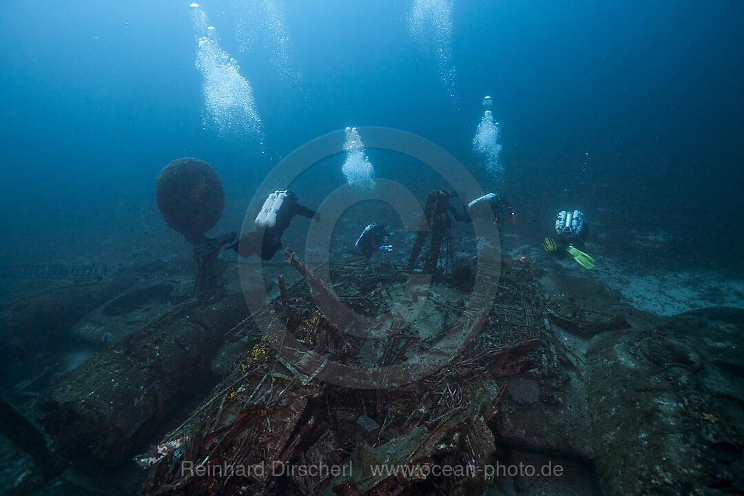 Scuba Diver at B-24 Liberator Bomber Wreck, Vis Island, Mediterranean Sea, Croatia