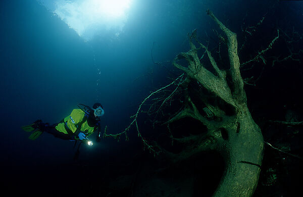 Scuba Diver in a mountain lake