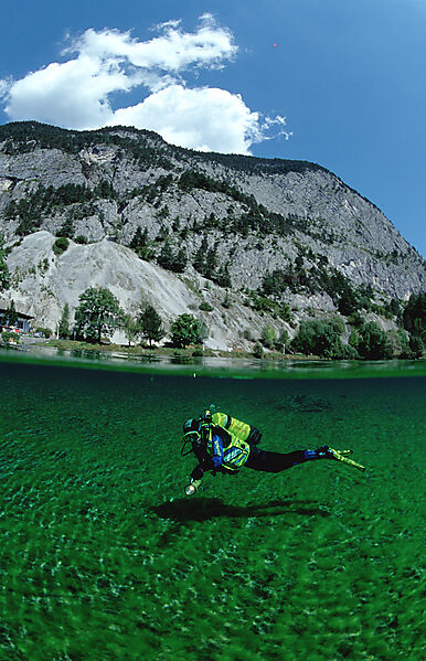 Scuba Diver in a mountain lake