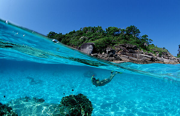 Snorkeling near a tropical island