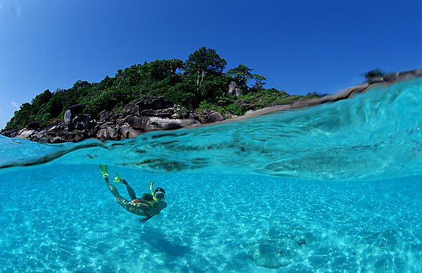 Snorkeling near a tropical island