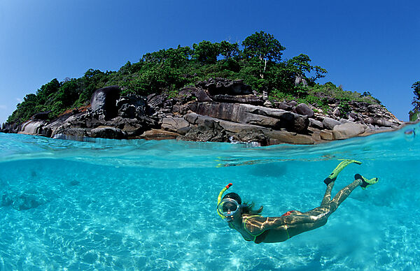 Snorkeling near a tropical island