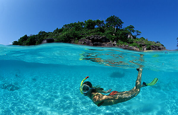Snorkeling near a tropical island