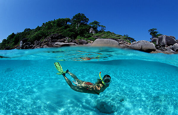 Snorkeling near a tropical island