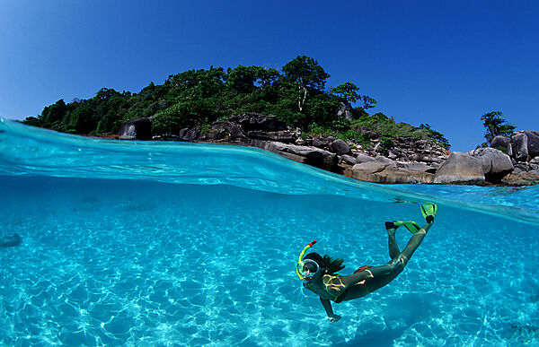 Snorkeling near a tropical island