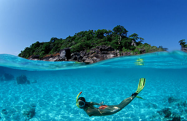 Snorkeling near a tropical island