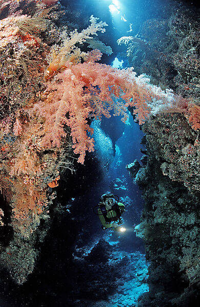 Scuba diver in underwater grotto