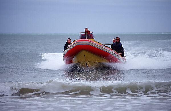 Beach launch with rubber dinghy