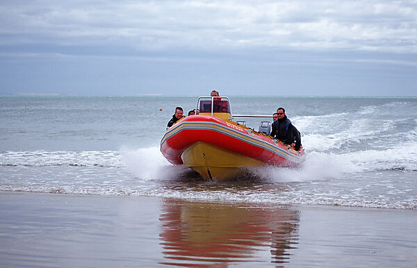 Beach launch with rubber dinghy