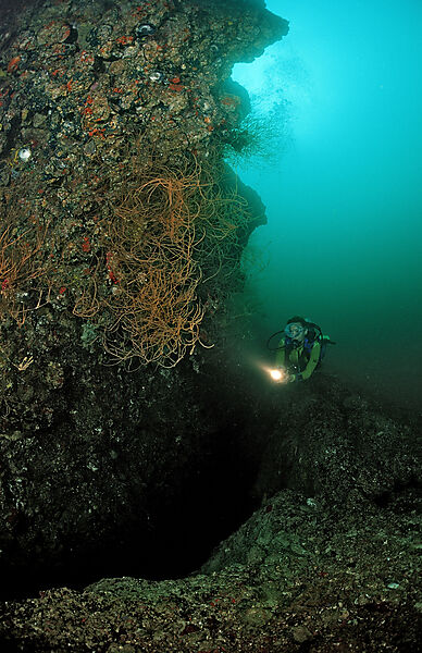 Tektonische Bruchkante unter Wasser
