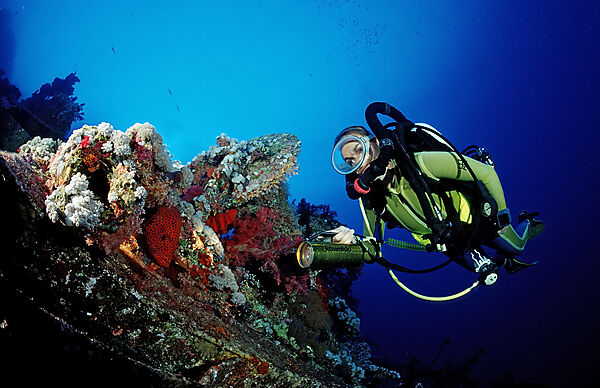 Scuba diver exploring shipwreck Numibia