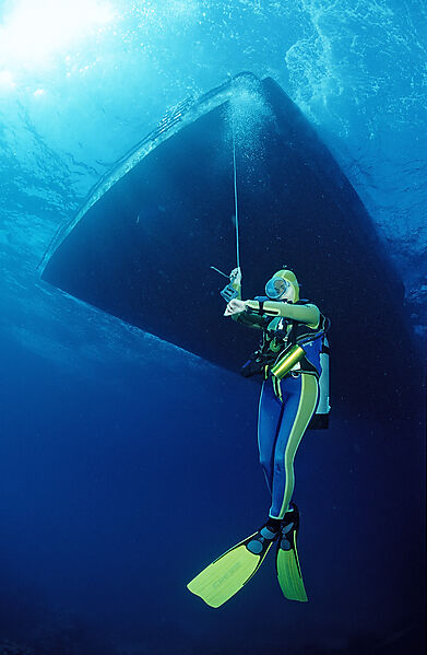 Scuba diver at safety stop