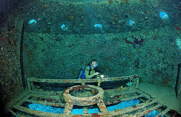 Scuba diver and Jacque Cousteaus Precontinent 2