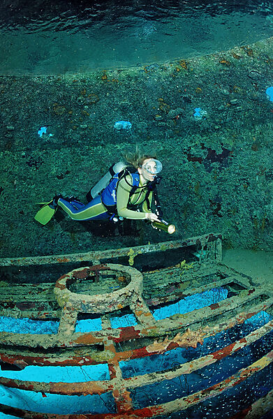 Scuba diver and Jacque Cousteaus Precontinent 4