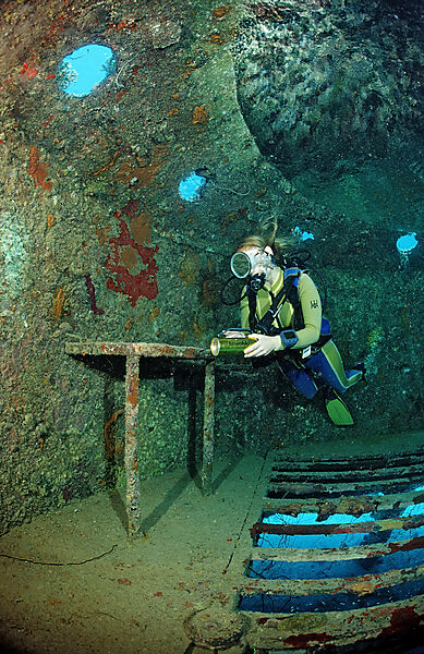 Scuba diver and Jacque Cousteaus Precontinent 5