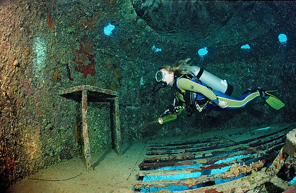 Scuba diver and Jacque Cousteaus Precontinent 7