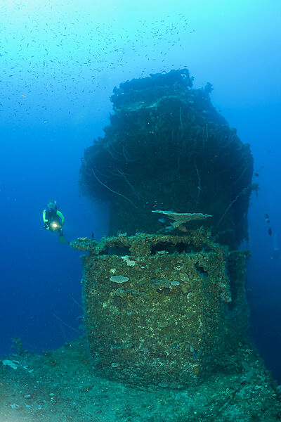 Diver at Bridge of USS Saratoga