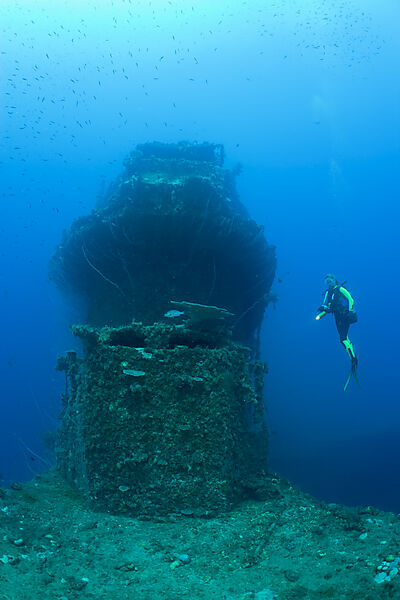 Bridge of USS Saratoga and Diver